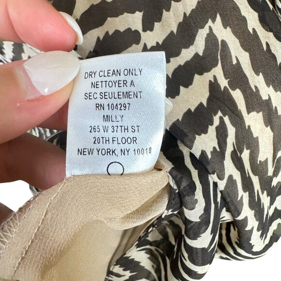 Milly Brown Tan Zebra Animal Print 100% Silk Short Sleeve Blouse - Picture 12 of 12
